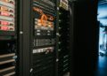 a rack of servers in a server room